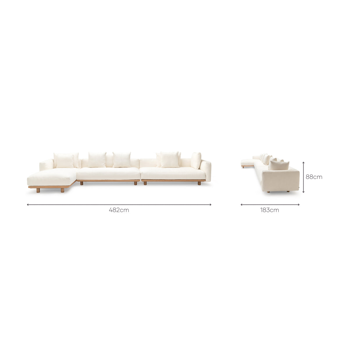 Islet Extra Large L Shaped Sofa - Light Oak & Cobbler Panna Cotta