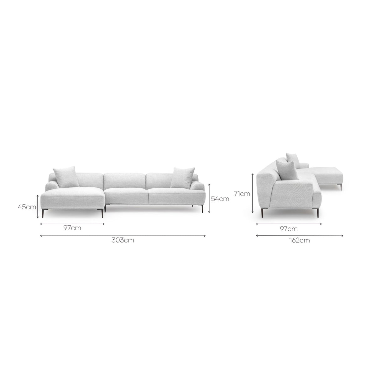 Amelia Extra Large L - Shaped Sofa - Silver - Sectional Sofas Loom Collection Loom Collection Dubai