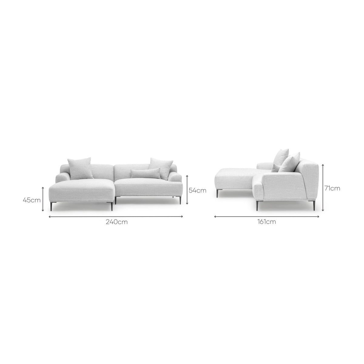 Amelia L - Shaped Sofa - Silver - Sectional Sofas Loom Collection Loom Collection Dubai