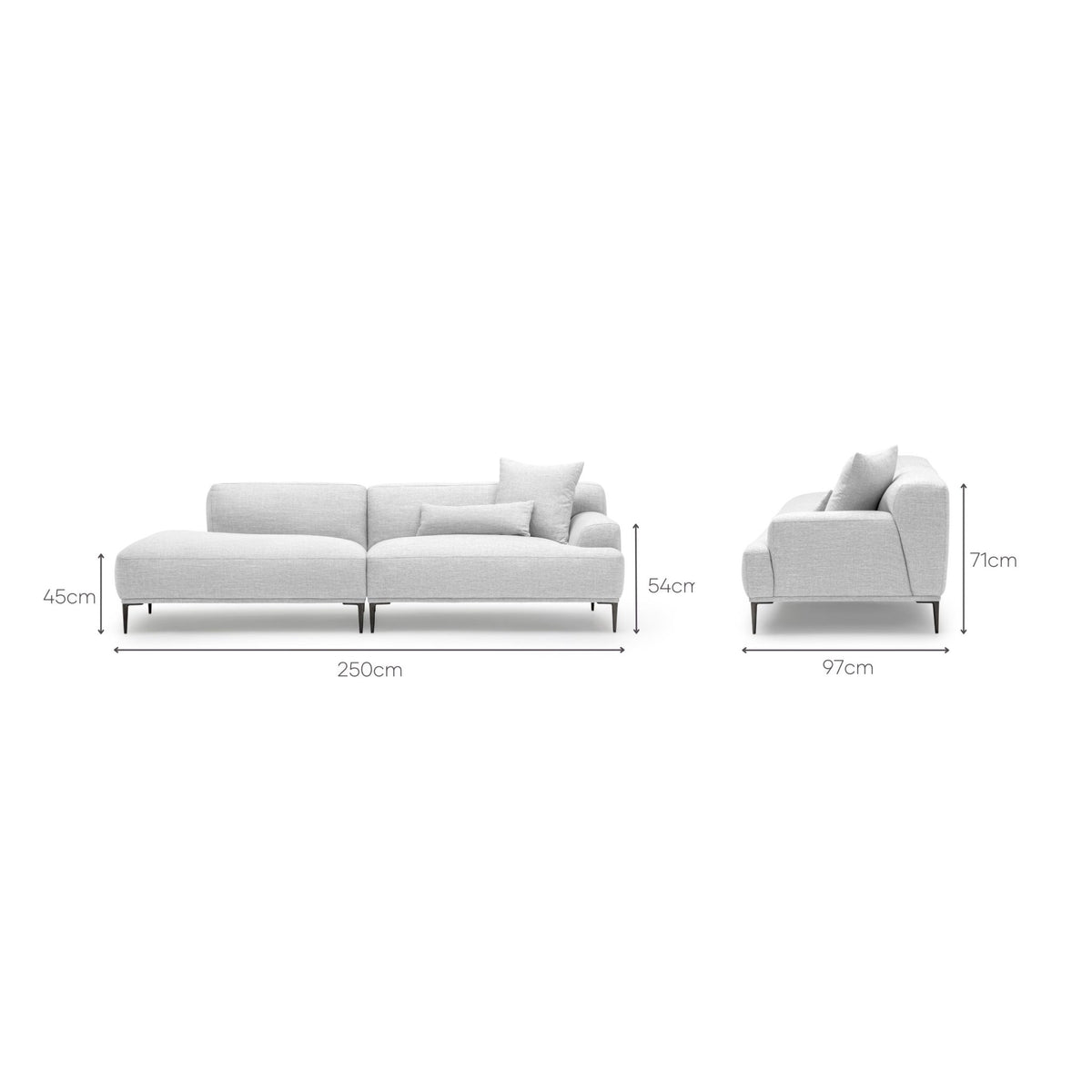 Amelia Open End Sofa - Silver - Sectional Sofas Loom Collection Loom Collection Dubai