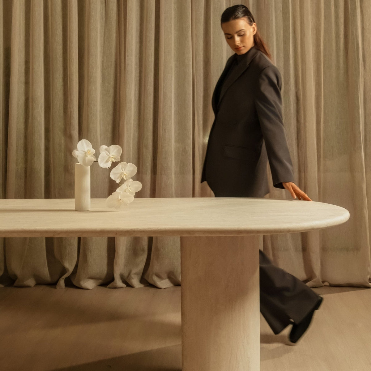 Amiri Dining Table - Travertine - Oval Dining Tables Loom Collection Loom Collection Dubai