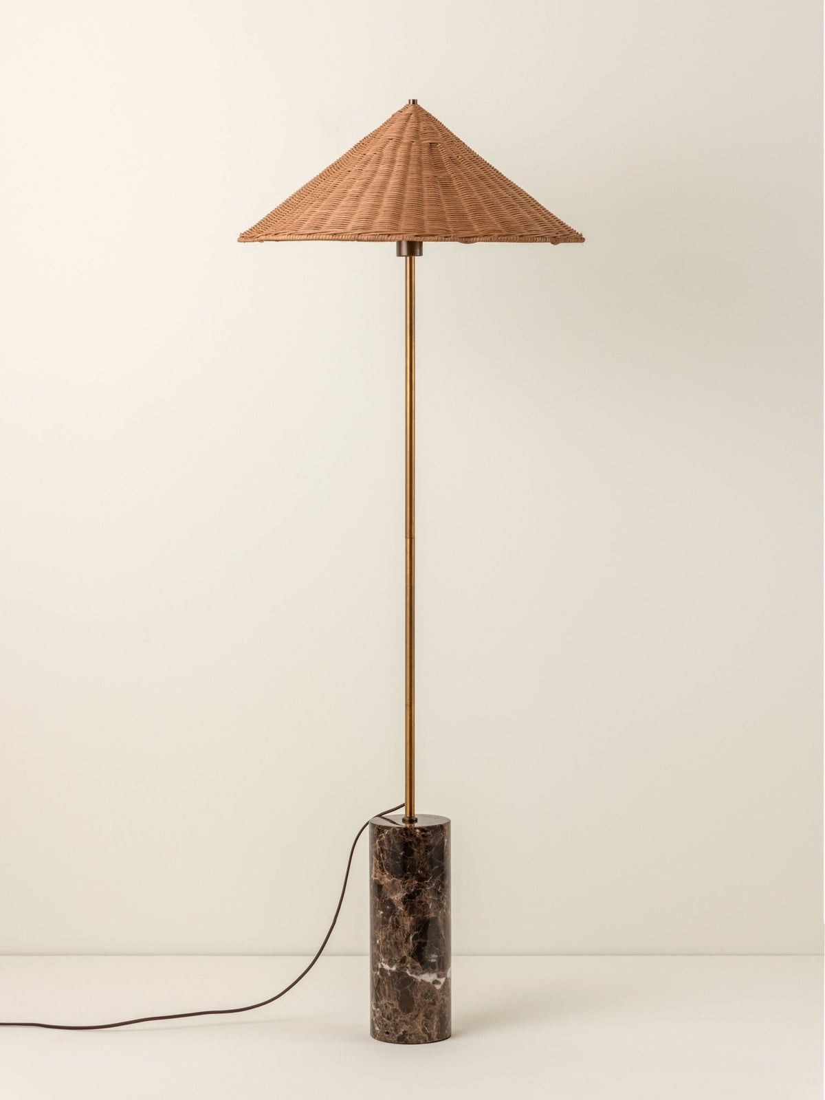 Ardini - 1 Light Rattan And Brown Marble Floor Lamp
