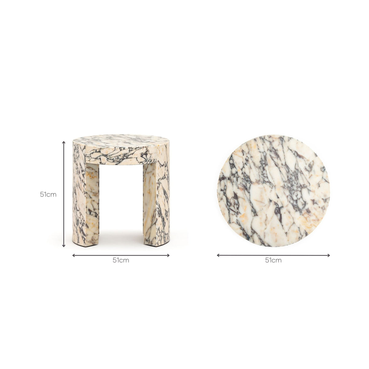 Arno Round Side Table - Calacatta Viola - Side Tables Loom Collection Loom Collection Dubai