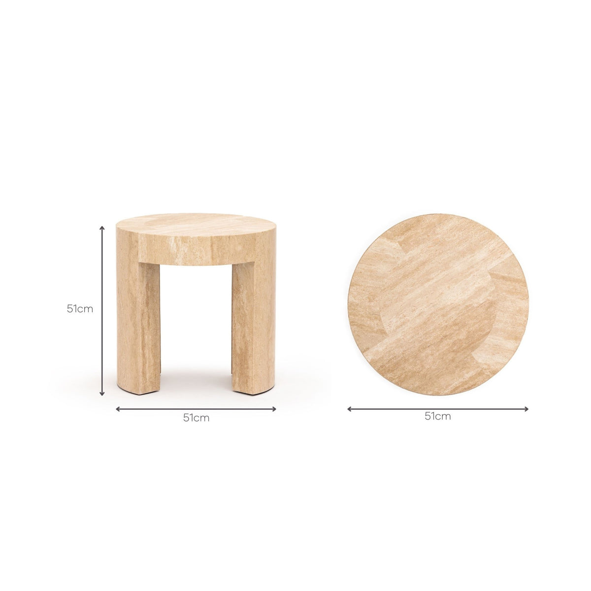 Arno Round Side Table - Travertine - Side Tables Loom Collection Loom Collection Dubai