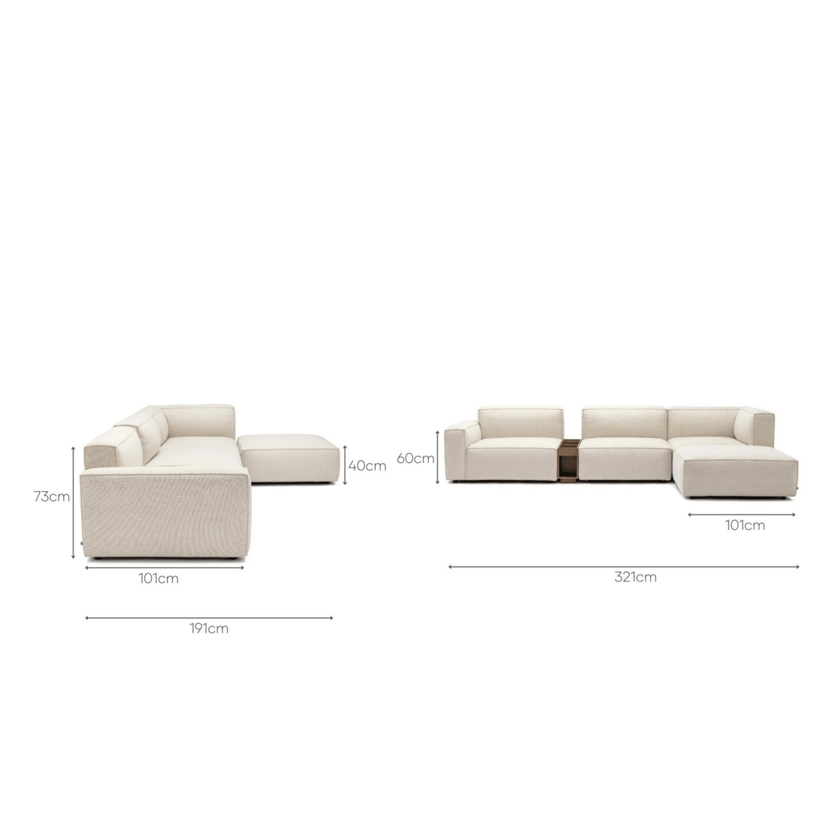 Baker Corner Sofa With Ottoman & Storage - Oatmeal - Sectional Sofas Tolv Loom Collection Dubai