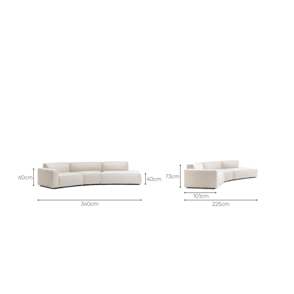 Baker Curved Open Sofa - Oatmeal - Curved Sofas Tolv Loom Collection Dubai