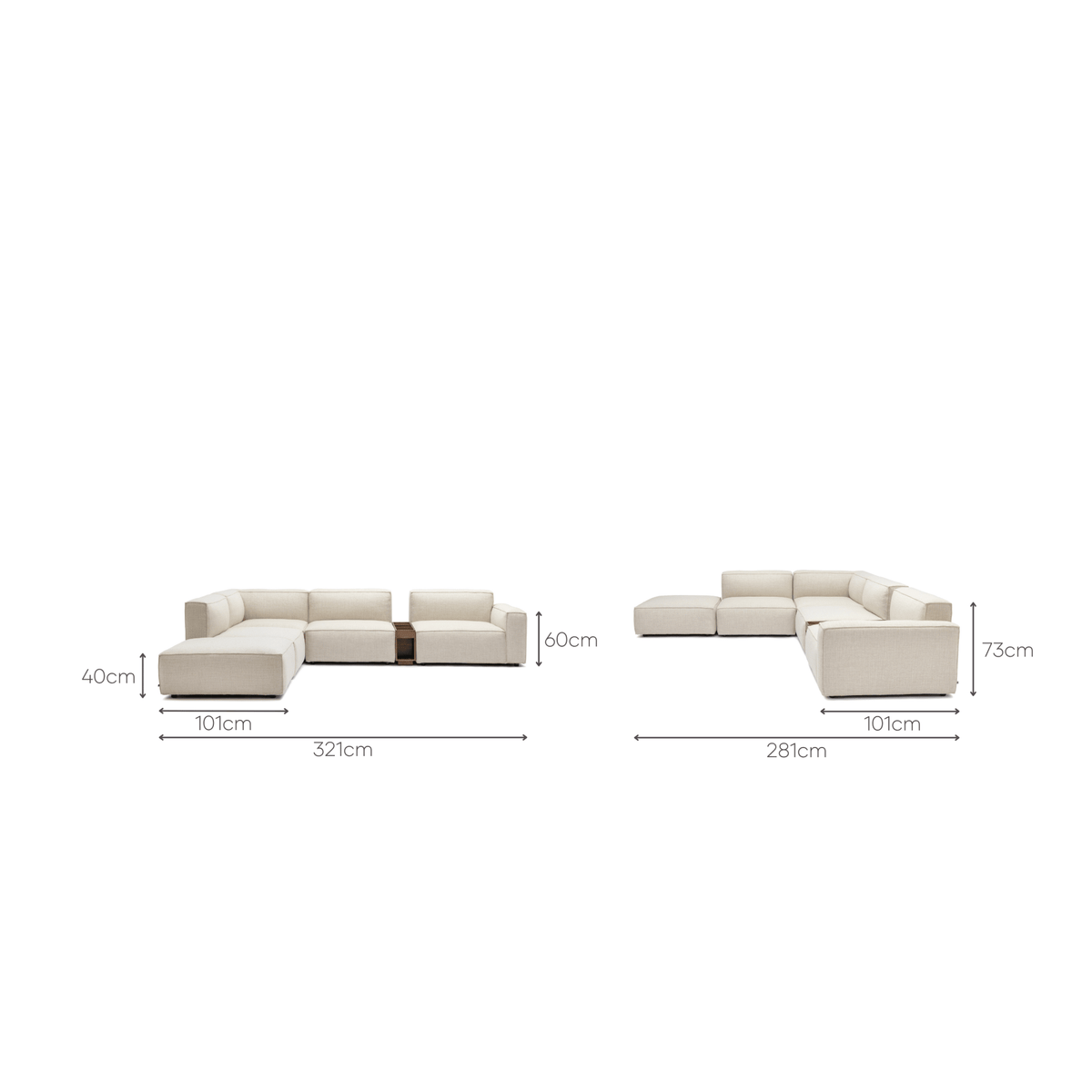 Baker Large Corner Sofa With Ottoman & Storage - Oatmeal - Sectional Sofas Tolv Loom Collection Dubai