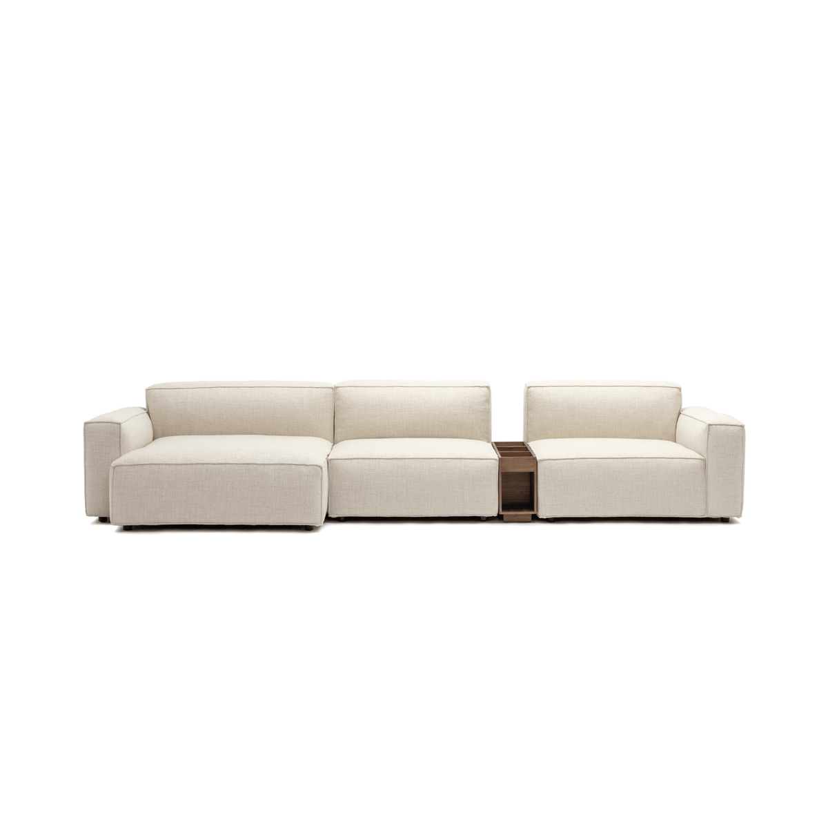 Baker Large L-Shaped With Walnut Storage - Oatmeal - Modular Sofas Tolv Loom Collection Dubai