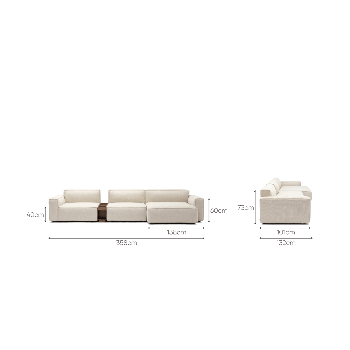 Baker Large L-Shaped With Walnut Storage - Oatmeal - Modular Sofas Tolv Loom Collection Dubai