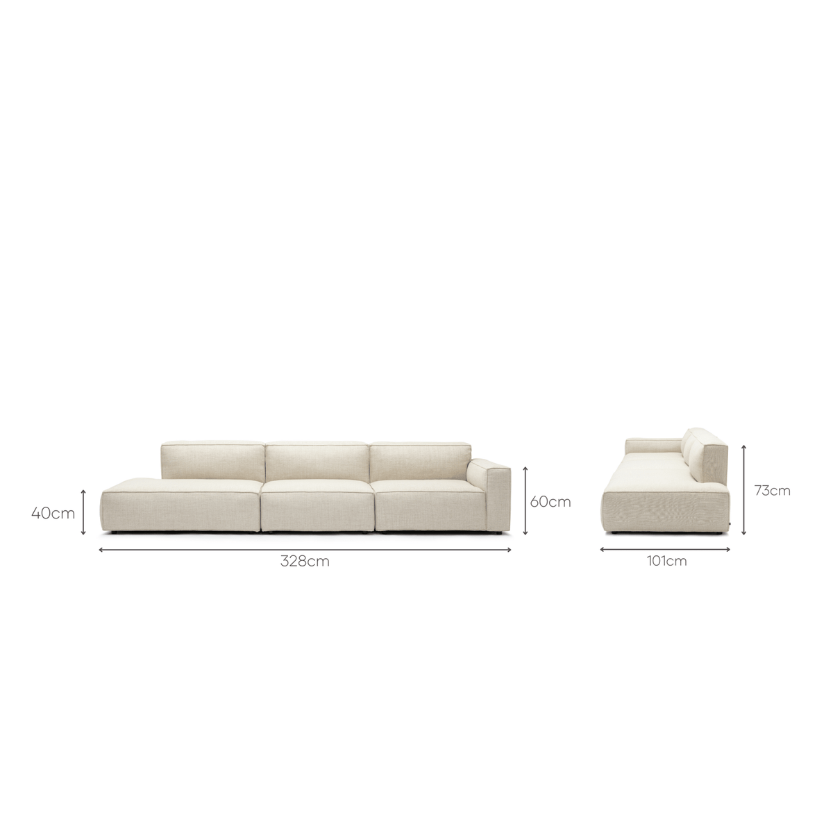 Baker Large Open End Sofa - Oatmeal - Modular Sofas Tolv Loom Collection Dubai