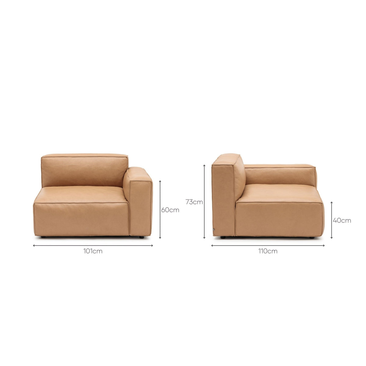 Baker Right Arm - Pecan Leather - Modular Sofas Tolv Loom Collection Dubai