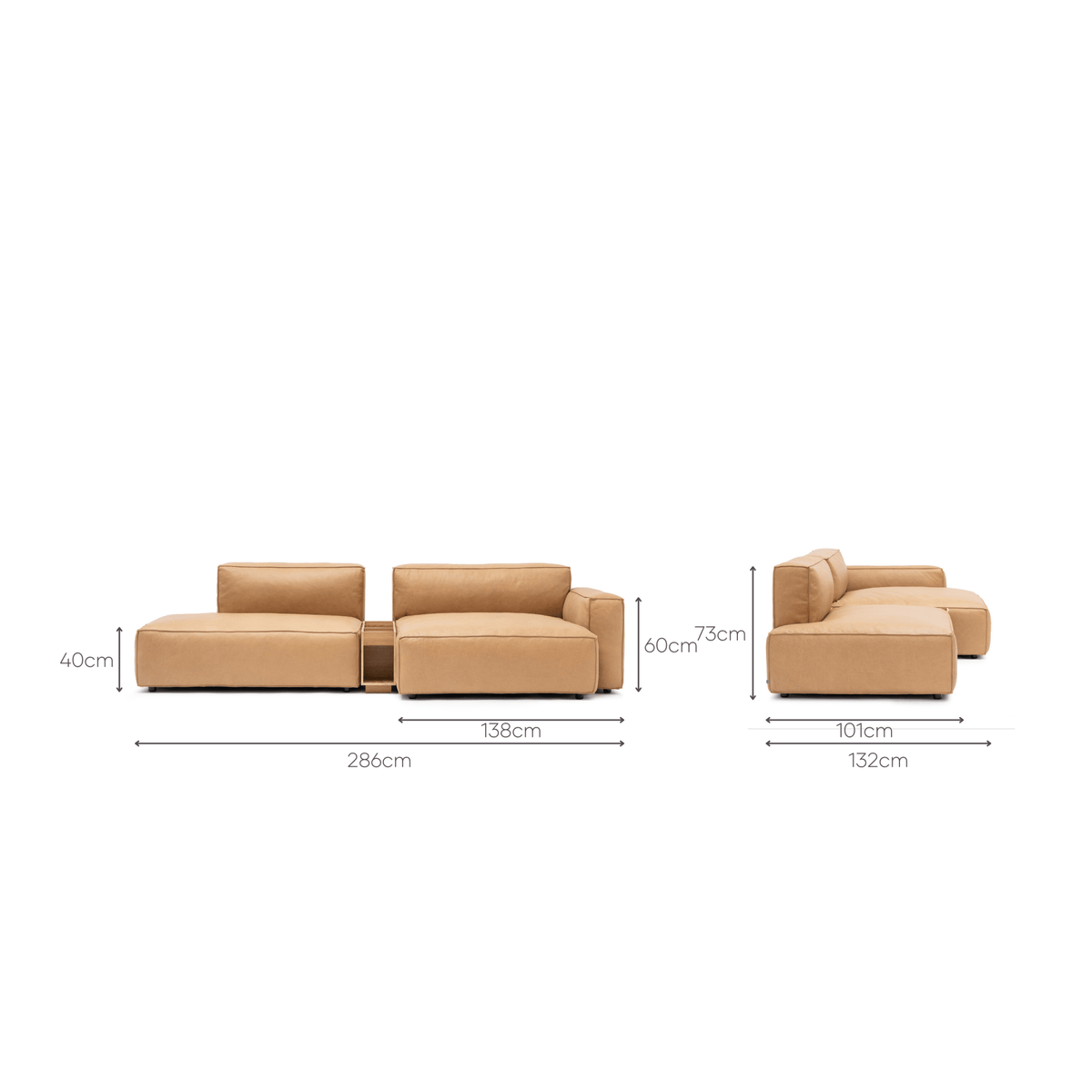 Baker Sectional With Storage - Pecan Leather - Sectional Sofas Tolv Loom Collection Dubai