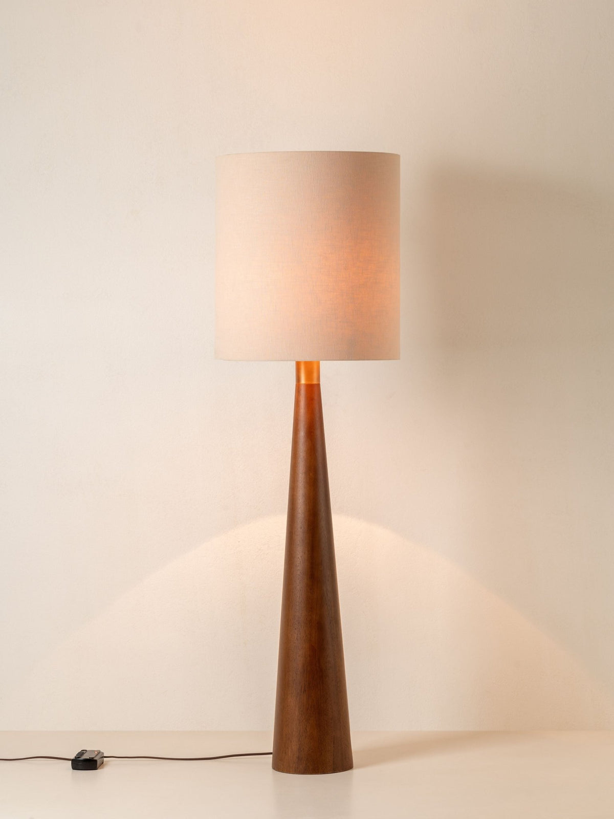 Baneza - Aged Brass And Wood Cone Floor Lamp
