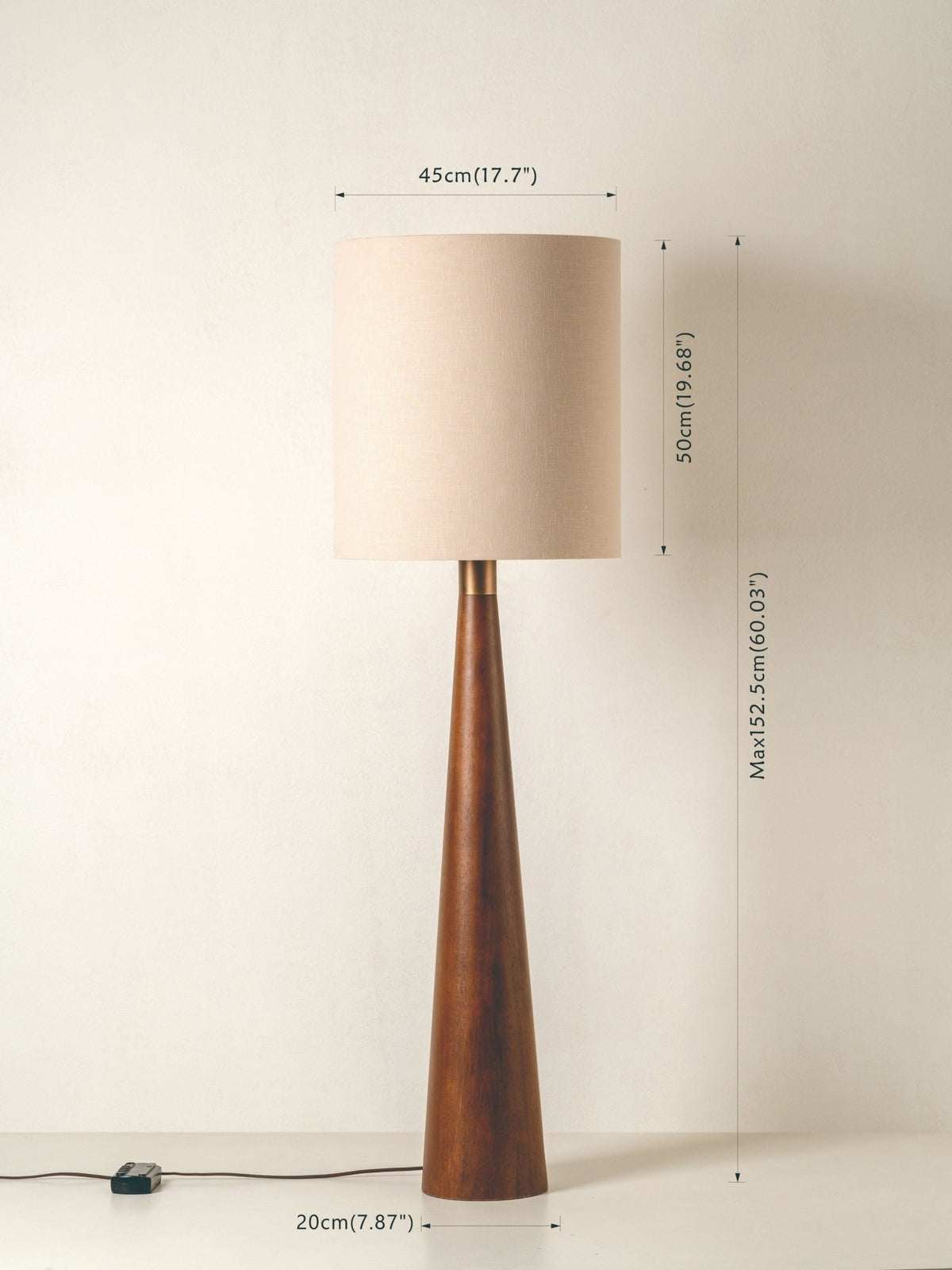 Baneza - Aged Brass And Wood Cone Floor Lamp