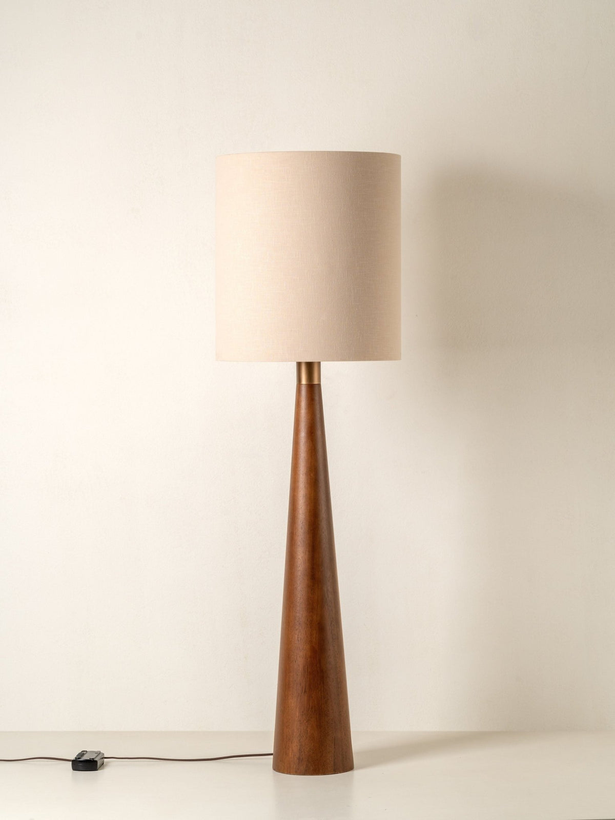 Baneza - Aged Brass And Wood Cone Floor Lamp