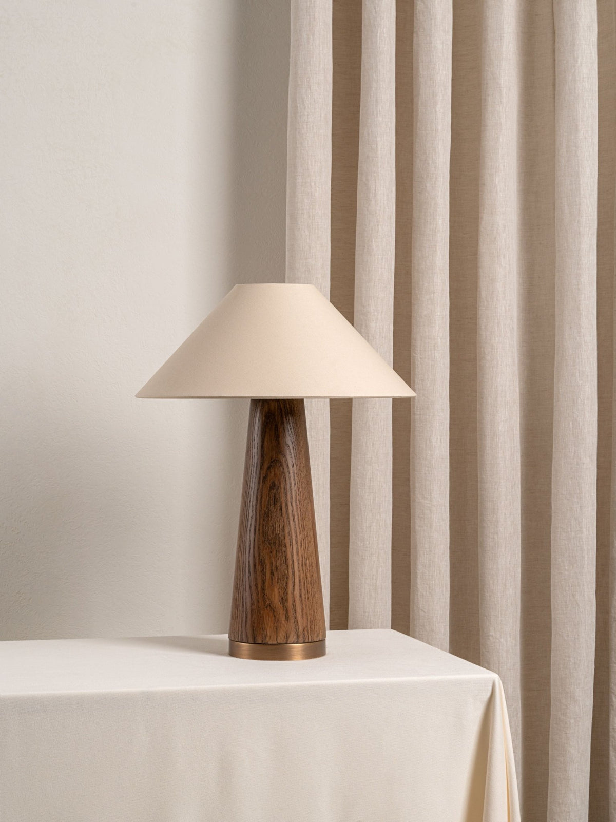 Baneza - Aged Brass And Wood Cone Table Lamp