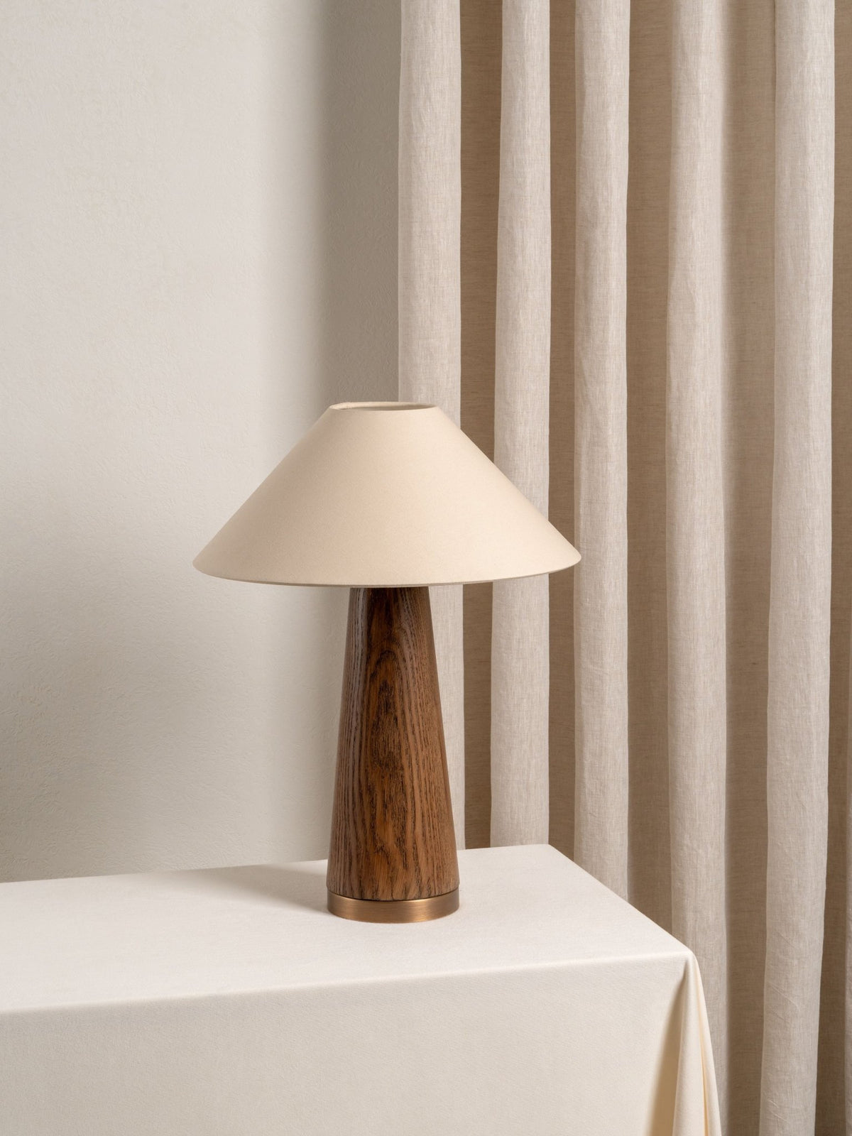 Baneza - Aged Brass And Wood Cone Table Lamp