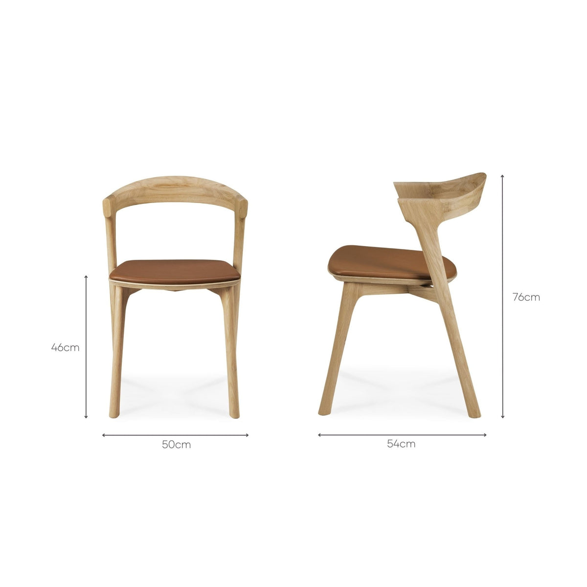 Bok Dining Chair - Varnished Oak - Cognac Leather - Dining Chairs Ethnicraft Loom Collection Dubai