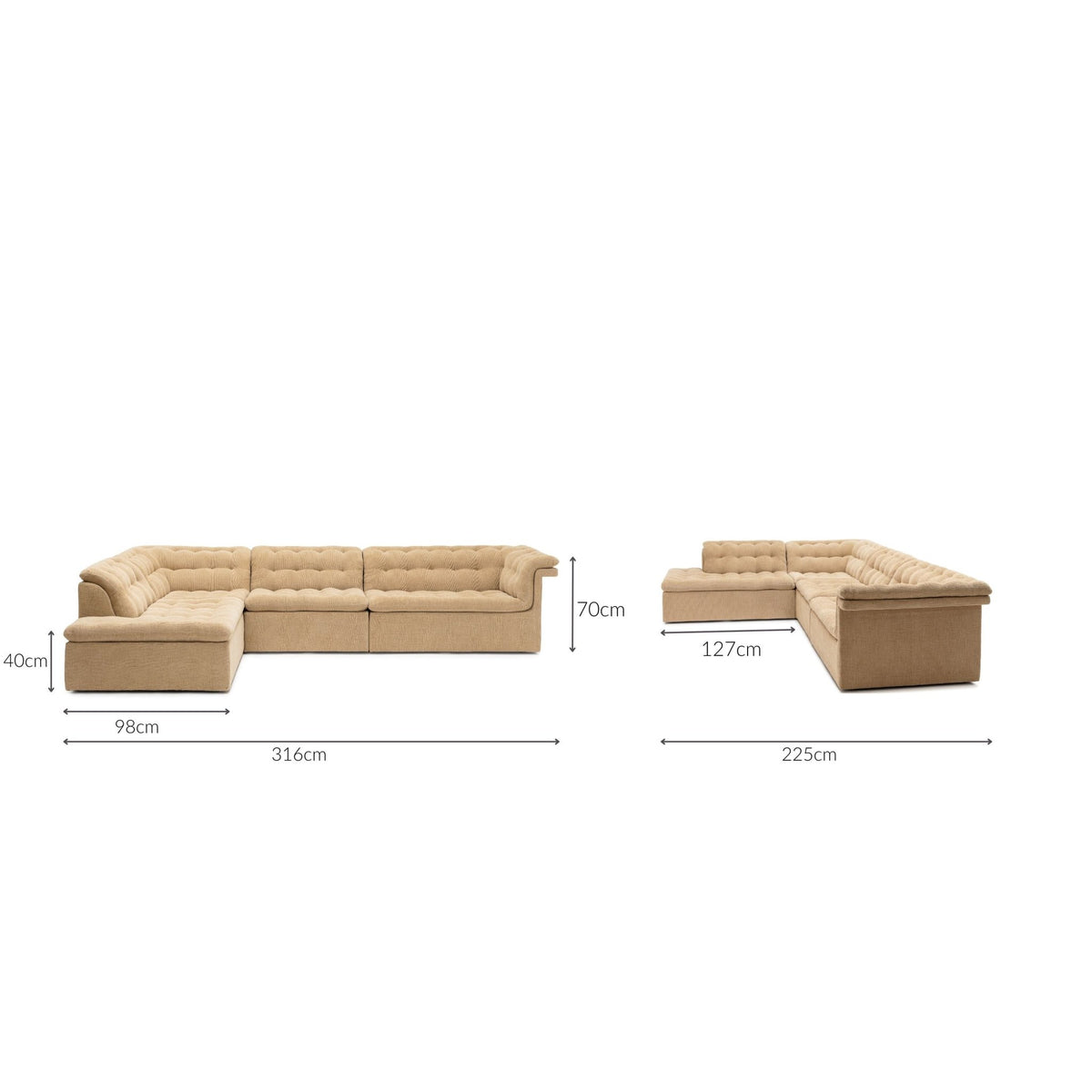 Furrow Corner Open End Sofa - Sherpa Toffee - Modular Sofas Natadora Loom Collection Dubai