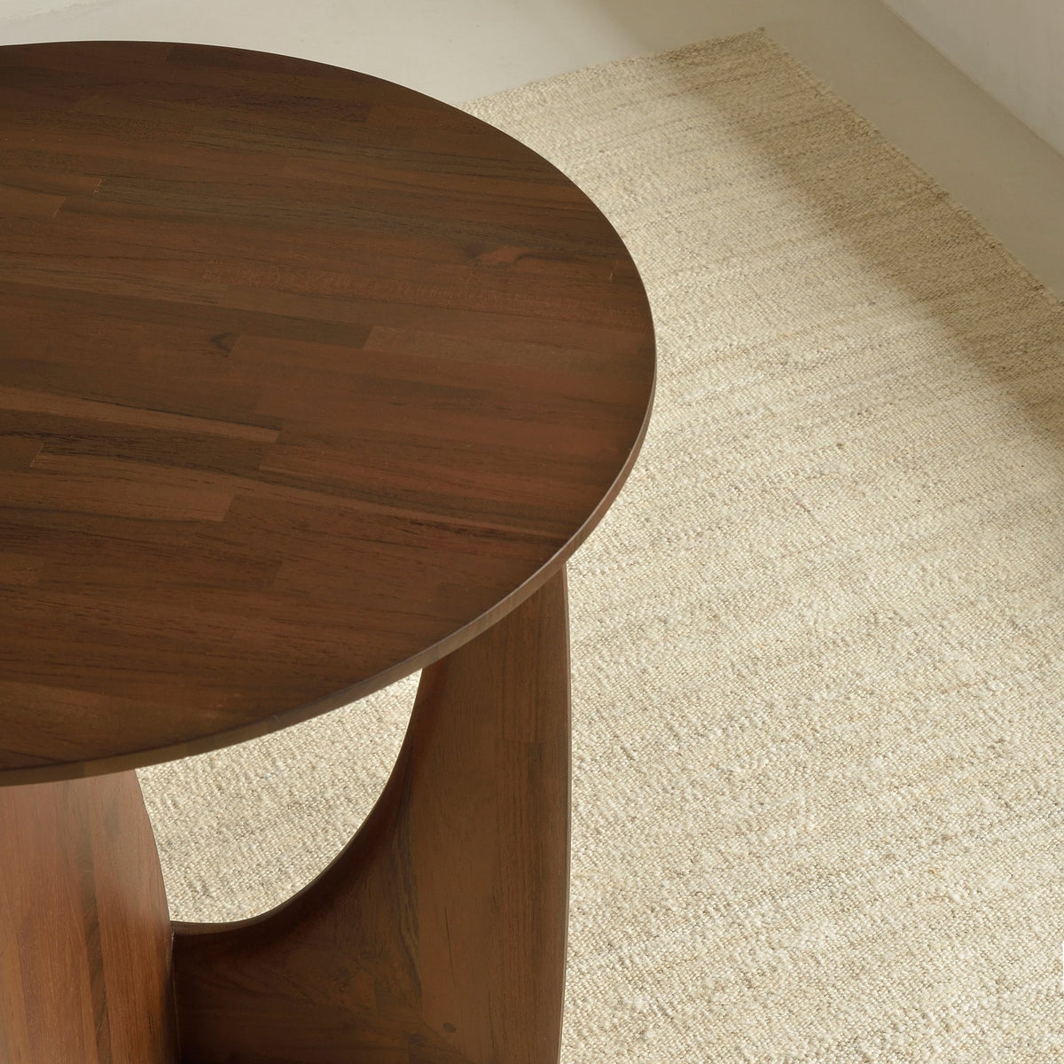 Geometric Side Table - Varnished Teak - Brown