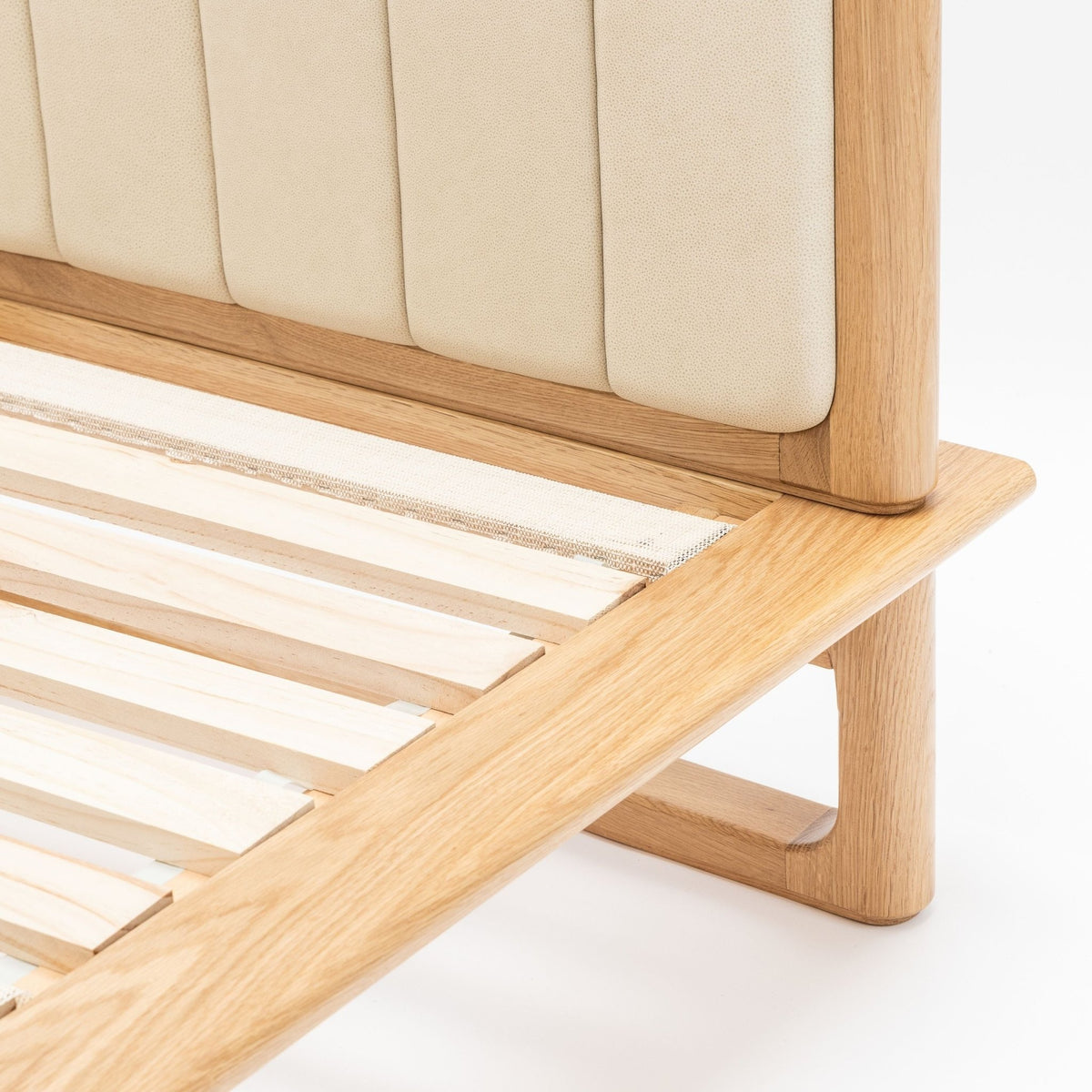 Hover Bed - Light Oak & Limestone Leather - Beds Tolv Loom Collection Dubai