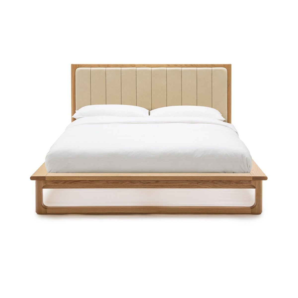 Hover Bed - Light Oak & Limestone Leather - Beds Tolv Loom Collection Dubai