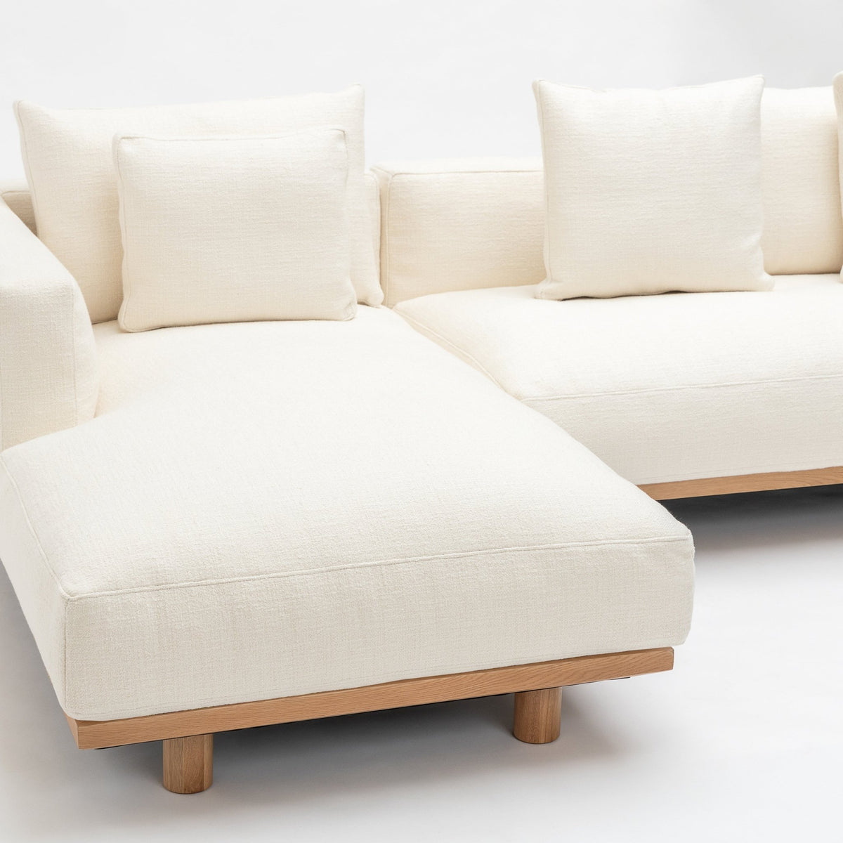 Islet Extra Large L Shaped Sofa - Light Oak & Cobbler Panna Cotta
