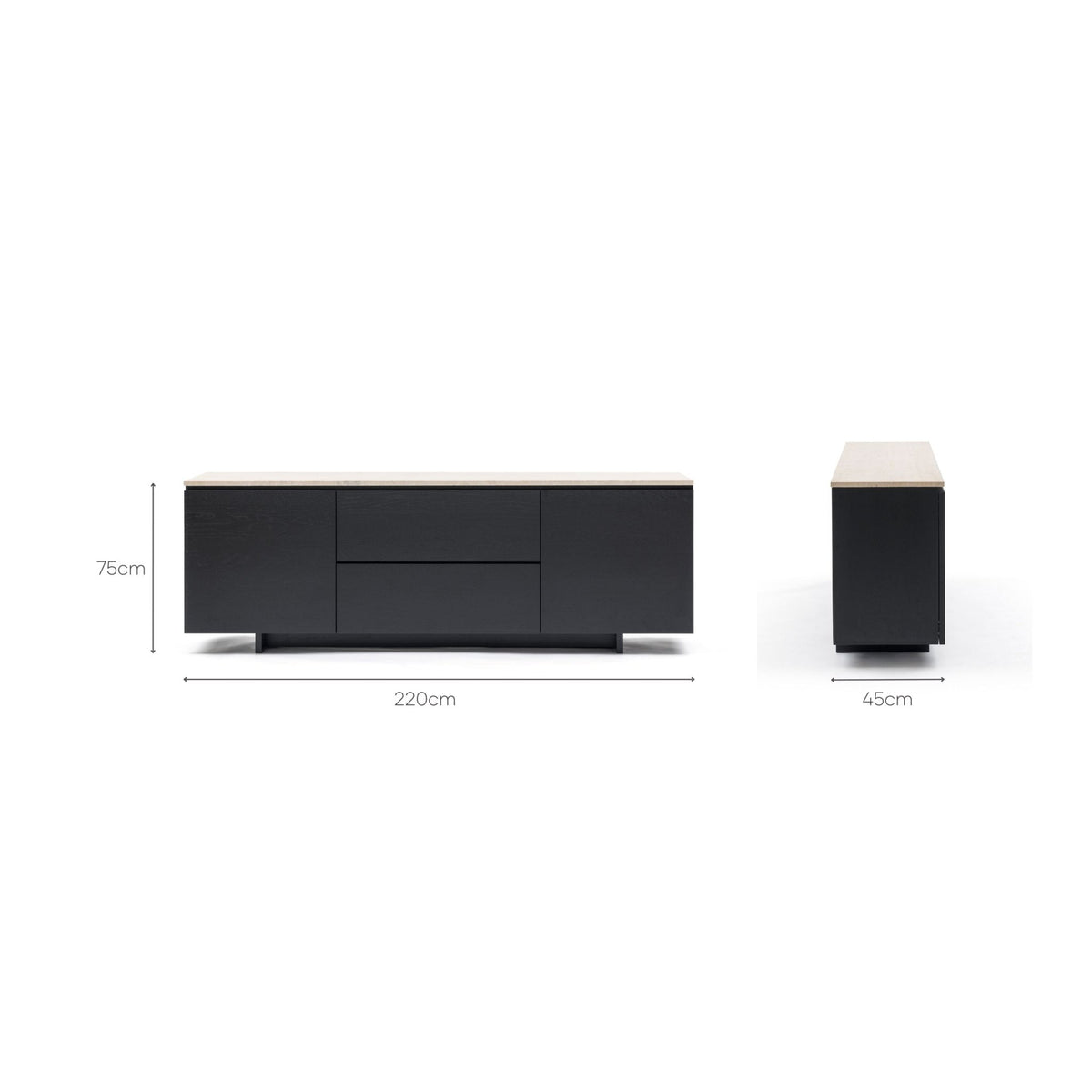 Kami 220 Sideboard - Black Oak & Travertine - Buffets & Sideboards Tolv Loom Collection Dubai
