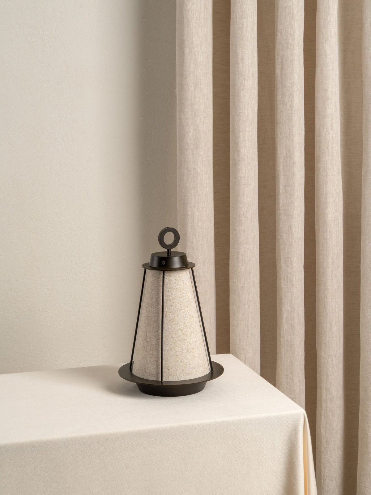 Lanterna - Bronze And Linen Rechargeable Table Lamp