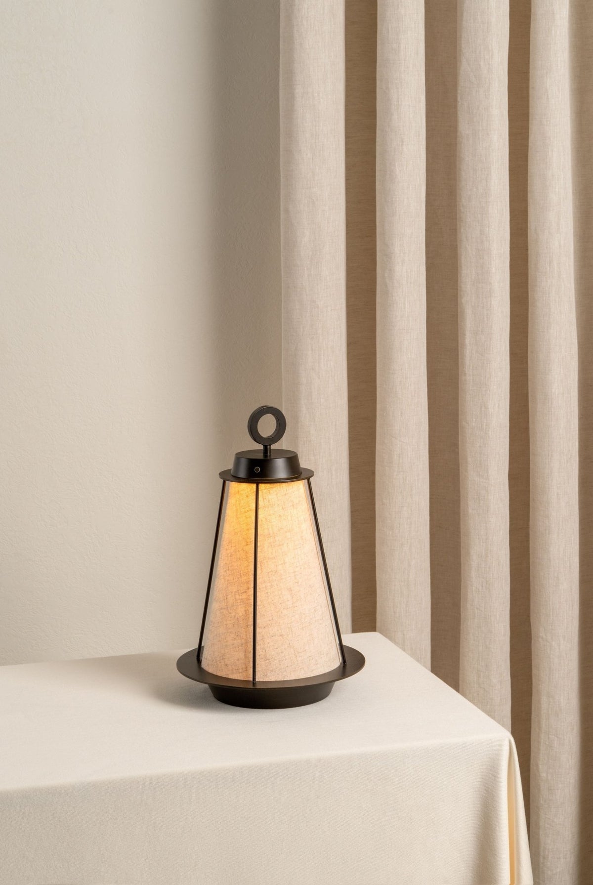 Lanterna - Bronze And Linen Rechargeable Table Lamp