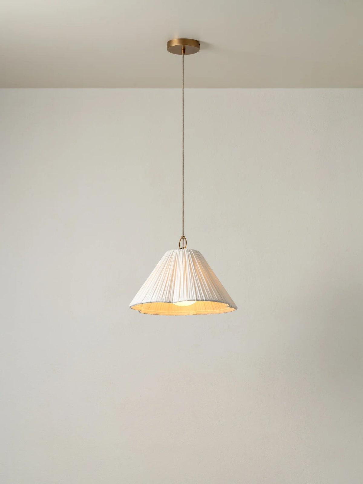 Lindi - Small Aged Brass And Linen Scalloped Pendant - Ceiling Lights Lights&Lamps Loom Collection Dubai