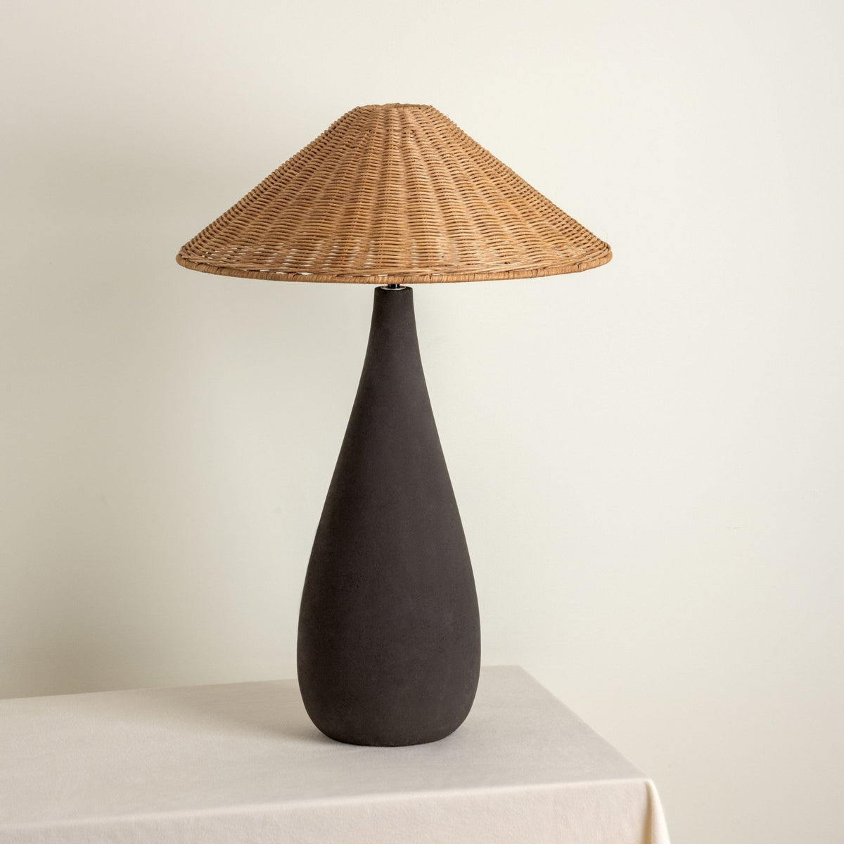 Miata - Charcoal Concrete And Rattan Table Lamp - Table Lamps Lights&Lamps Loom Collection Dubai