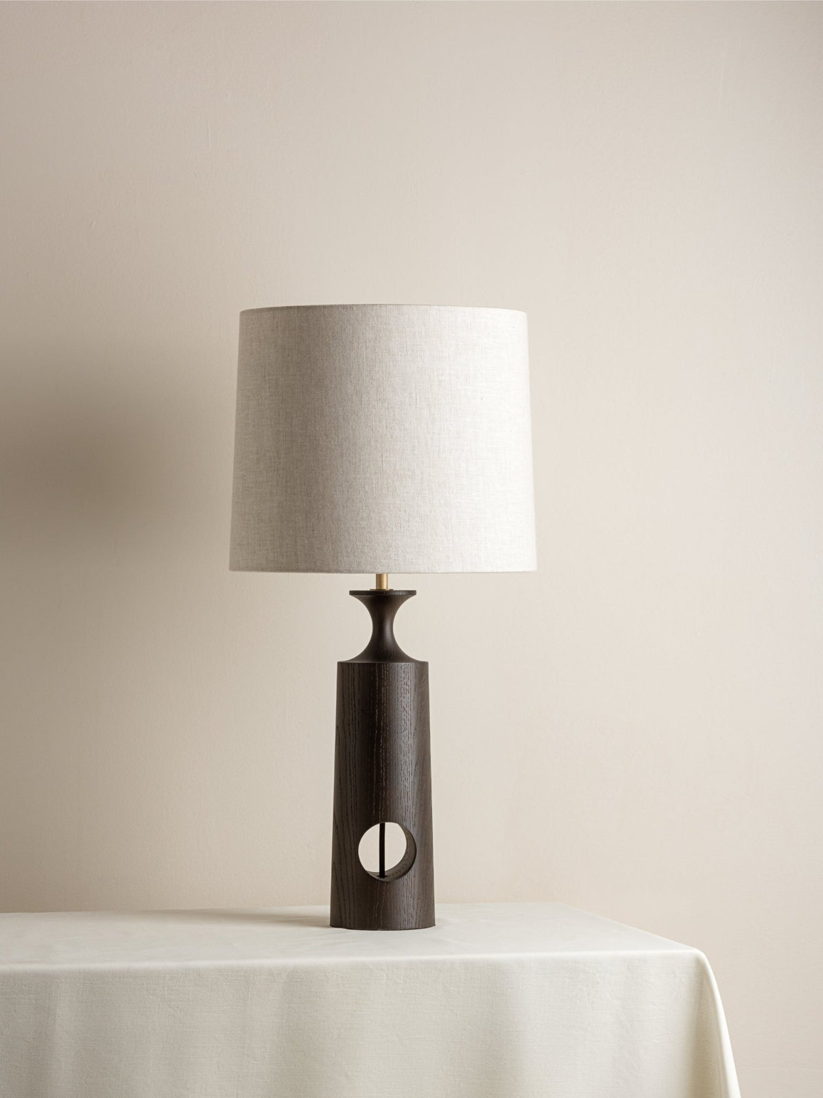 Morton - Dark Wood And Linen Table Lamp.