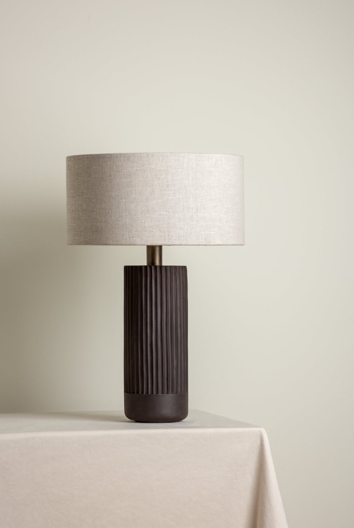 Nitara - Large Chocolate Ribbed Concrete Table Lamp