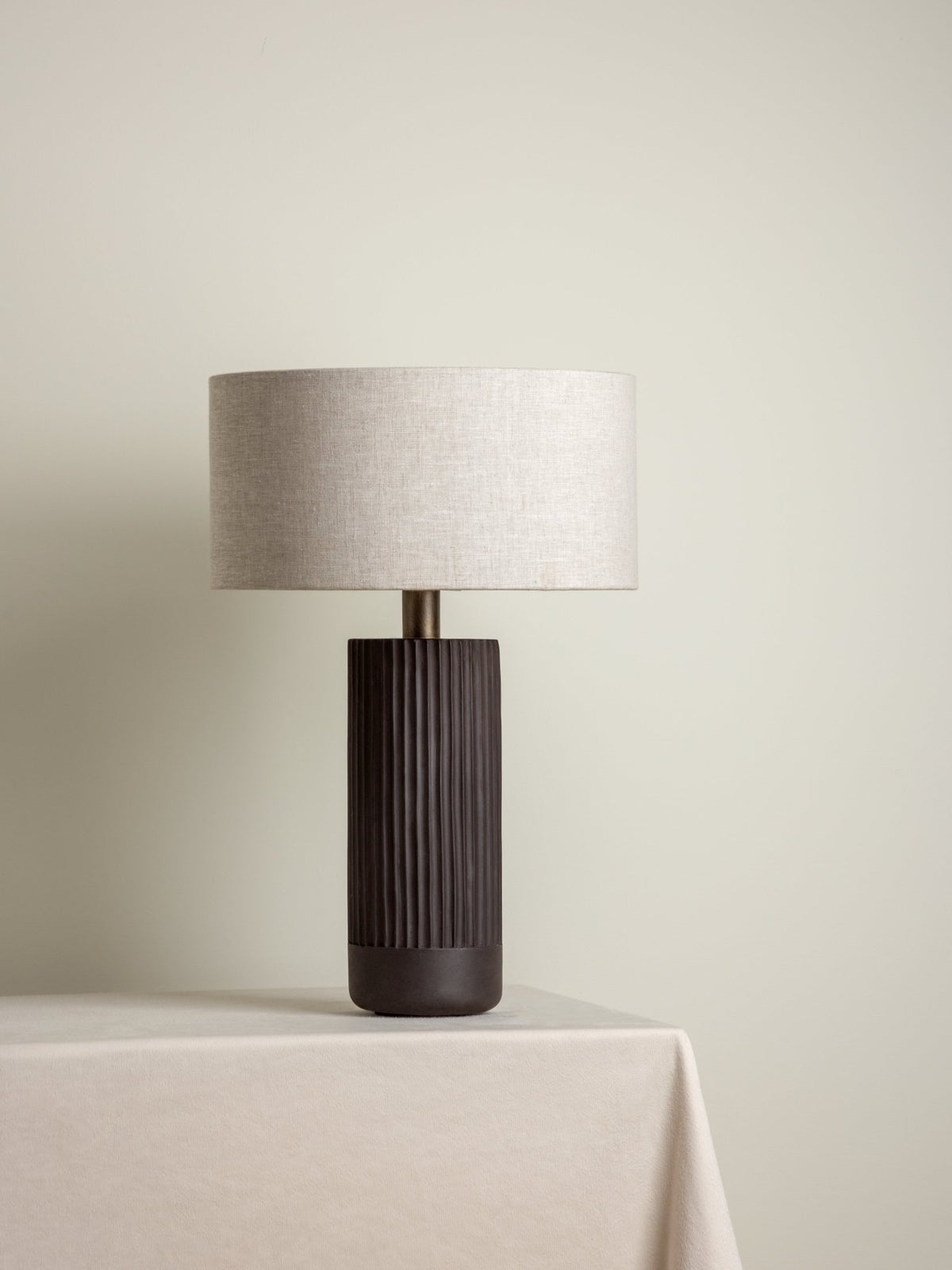 Nitara - Large Chocolate Ribbed Concrete Table Lamp