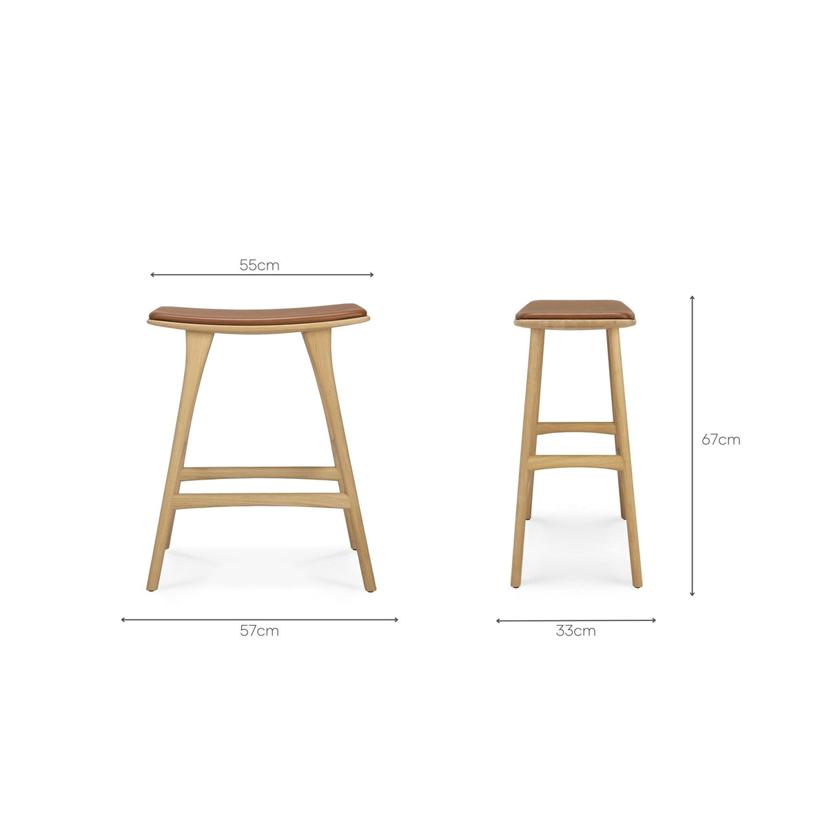 Osso Counter Stool - Varnished Oak - Cognac Leather - Bar & Counter Stools Ethnicraft Loom Collection Dubai