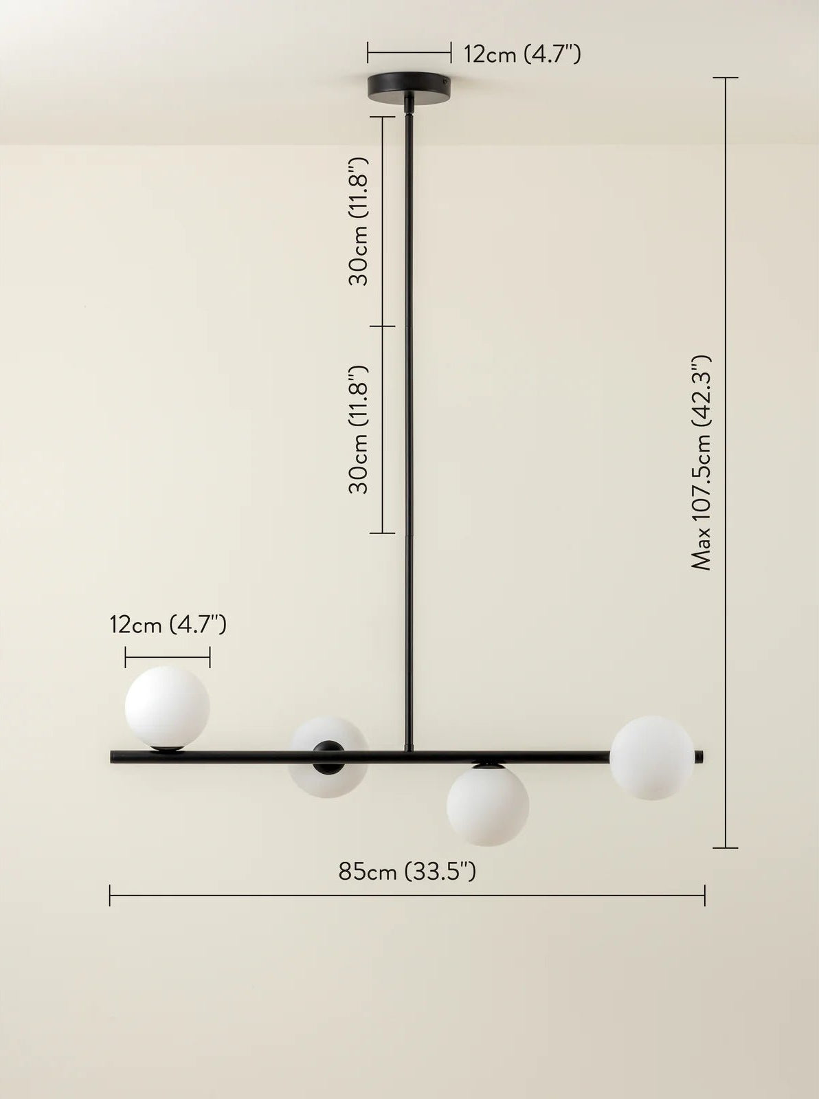 Perch - 4 Light Matt Black And Opal Pendant Bar