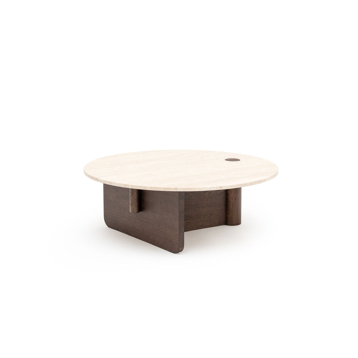 Pivot Round Coffee Table - Espresso Oak & Travertine - Coffee Tables Natadora Loom Collection Dubai