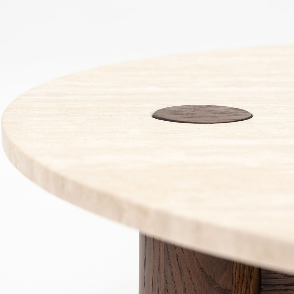 Pivot Round Coffee Table - Espresso Oak & Travertine - Coffee Tables Natadora Loom Collection Dubai