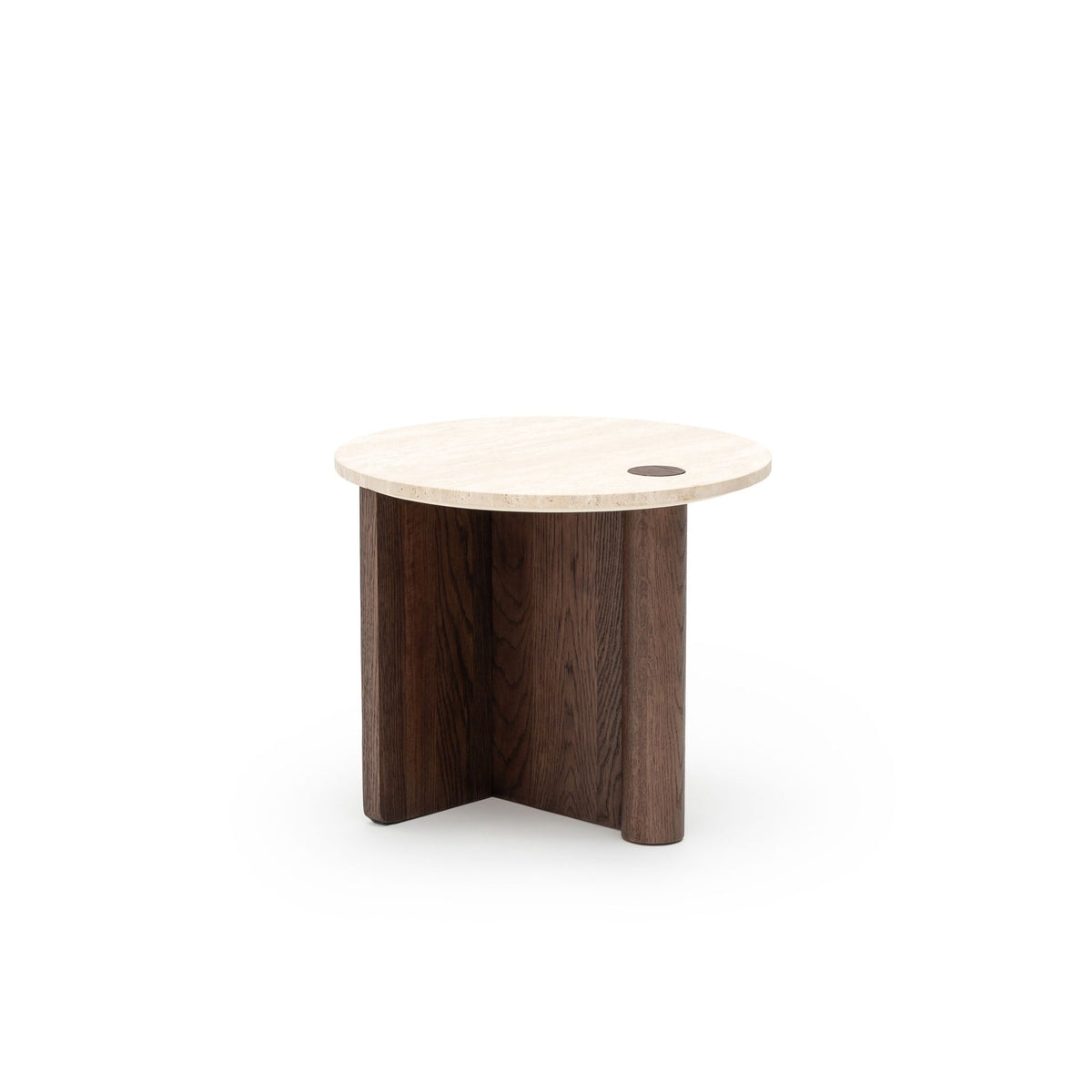 Pivot Side Table - Espresso Oak & Travertine - Side Tables Natadora Loom Collection Dubai