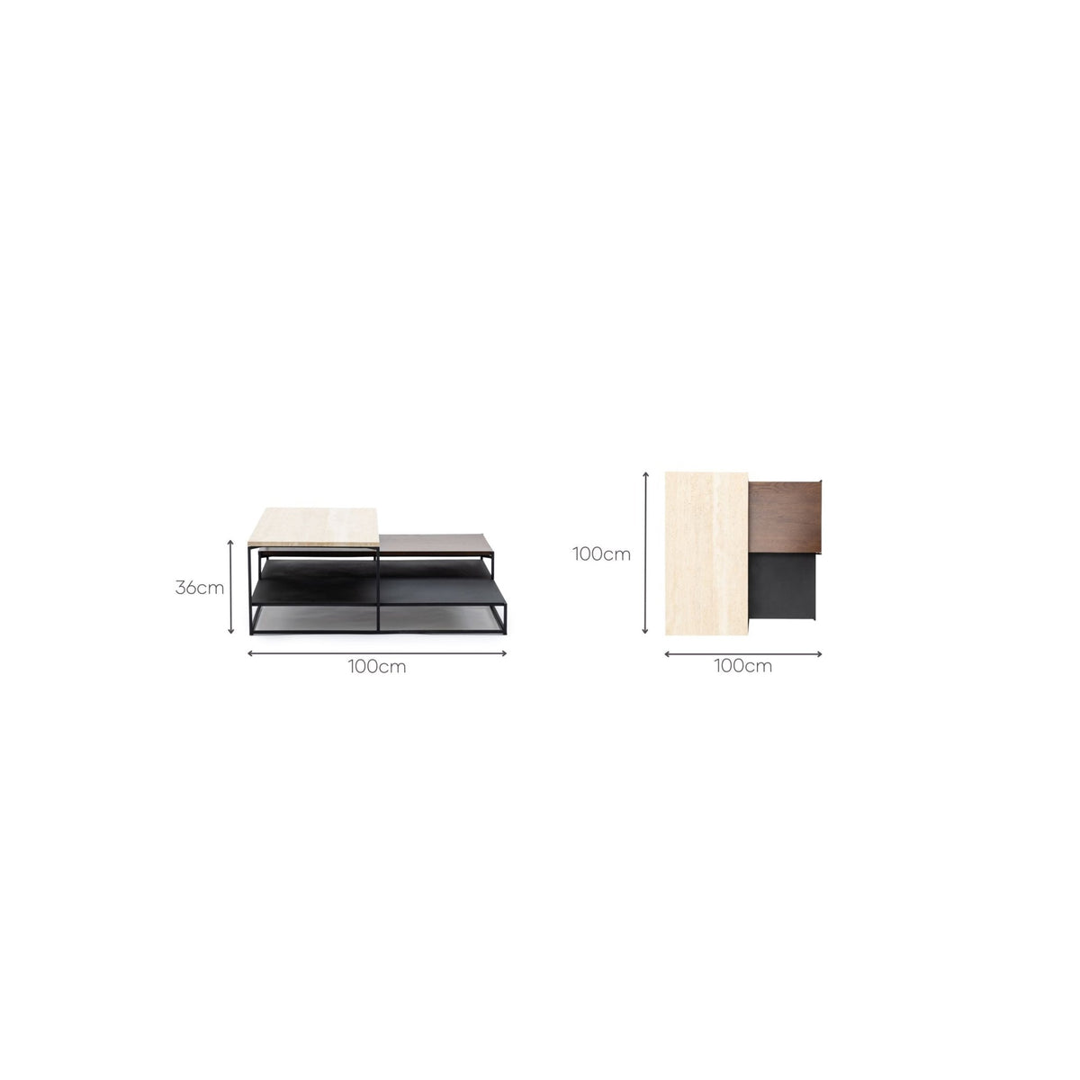 Podium Coffee Table - Travertine & Smoked Oak - Coffee Tables Tolv Loom Collection Dubai