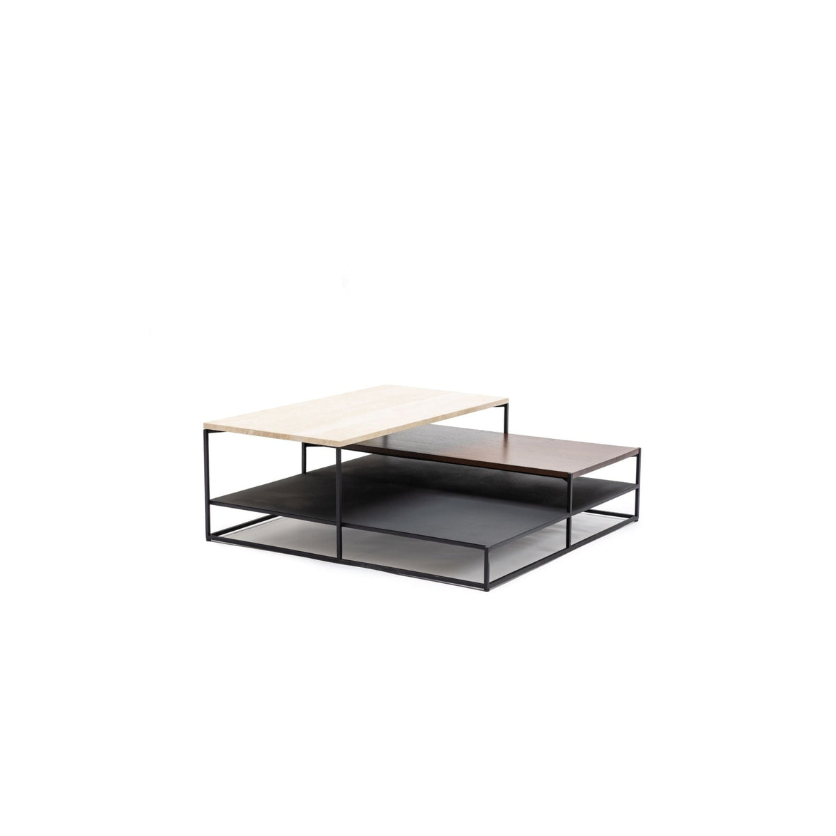 Podium Coffee Table - Travertine & Smoked Oak - Coffee Tables Tolv Loom Collection Dubai