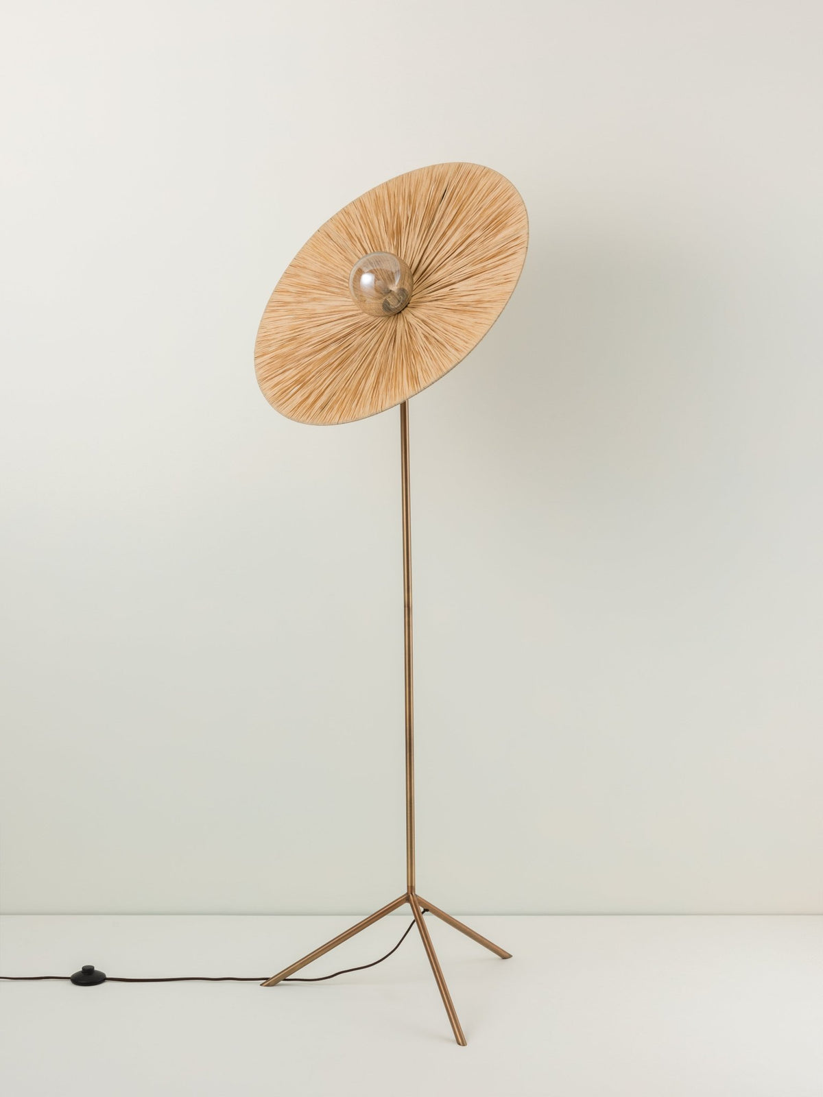Ridotti - 1 Light Natural Raffia And Burnished Brass Floor Lamp