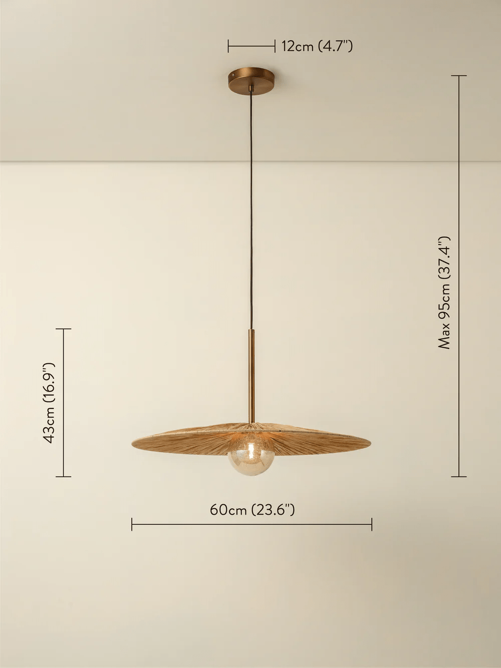 Ridotti - 1 Light Natural Raffia And Burnished Brass Pendant