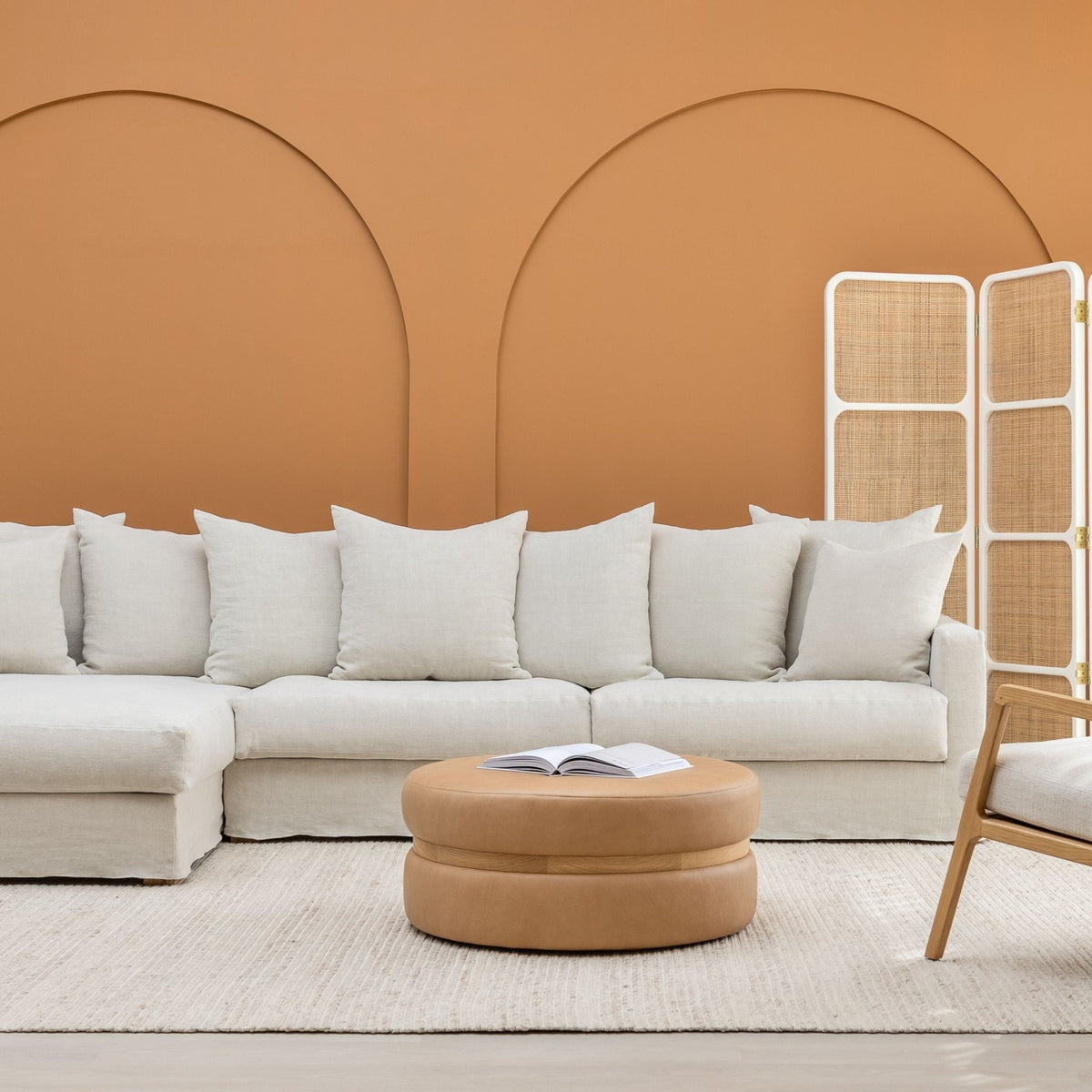 Saga Stool - Light Oak & Pecan Leather - Ottomans Tolv Loom Collection Dubai