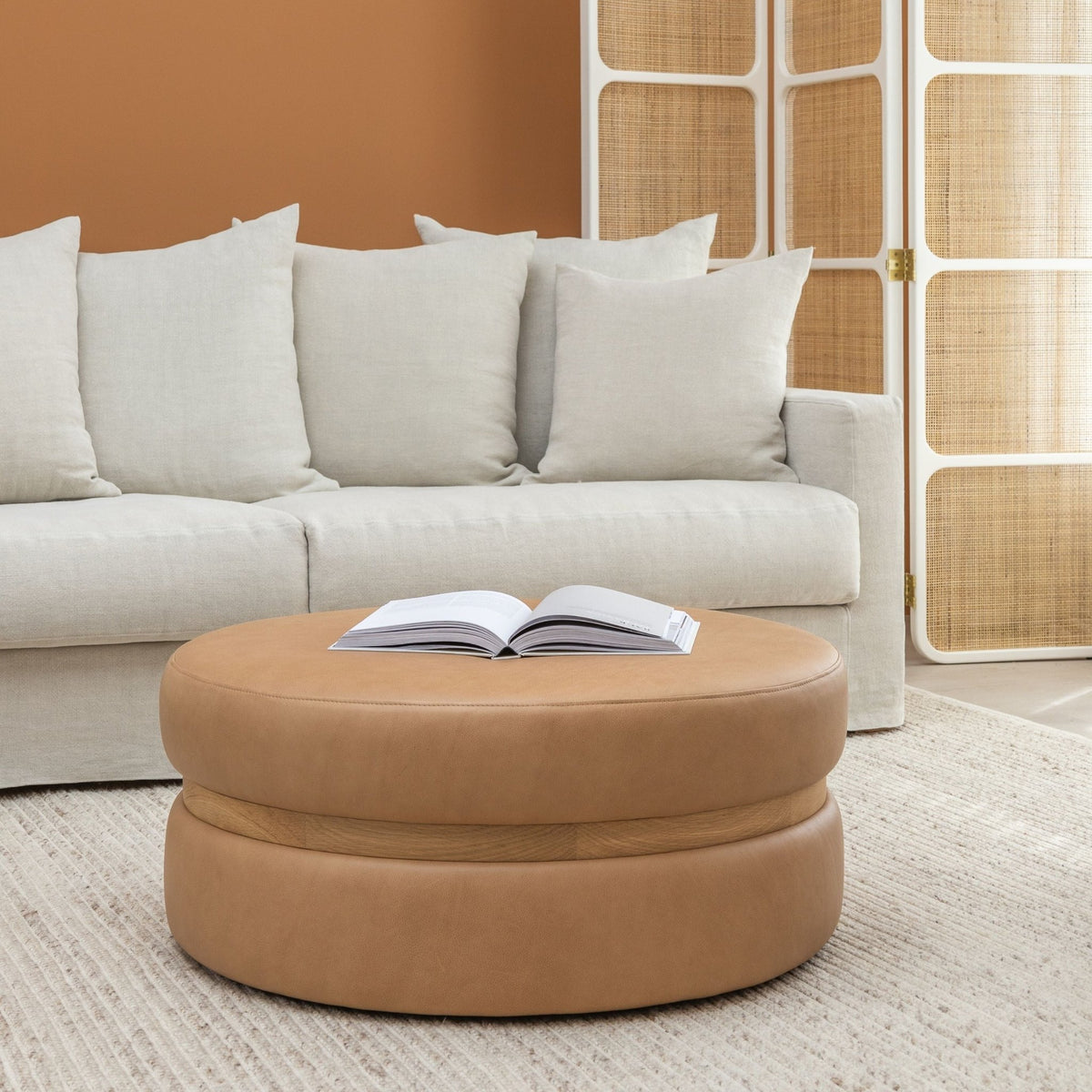 Saga Stool - Light Oak & Pecan Leather - Ottomans Tolv Loom Collection Dubai
