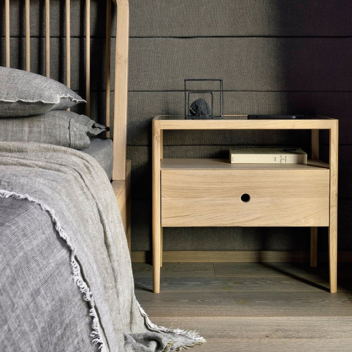 Spindle Bedside Table - Oak