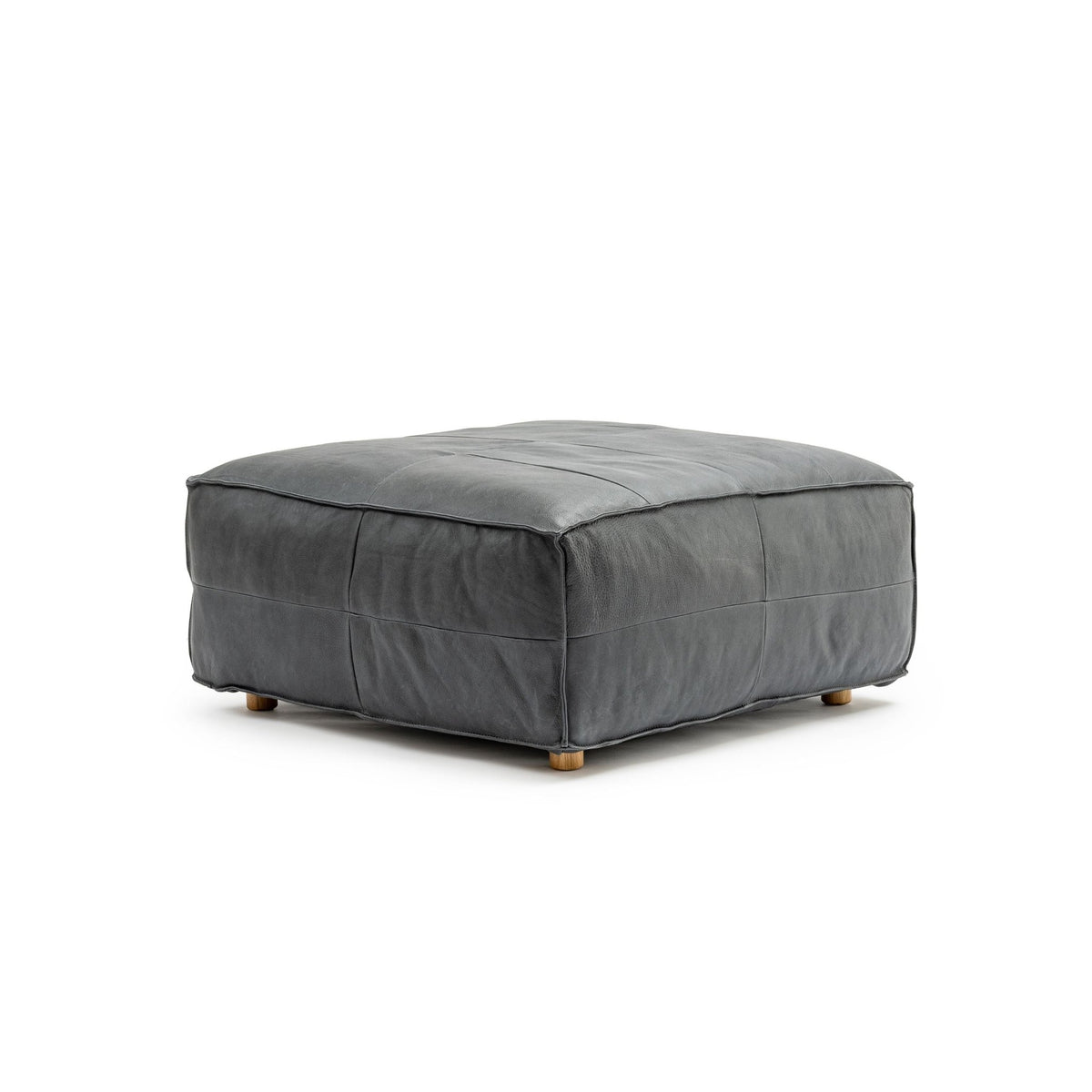 Tanbo Stool - Charcoal Leather - Ottomans Tolv Loom Collection Dubai