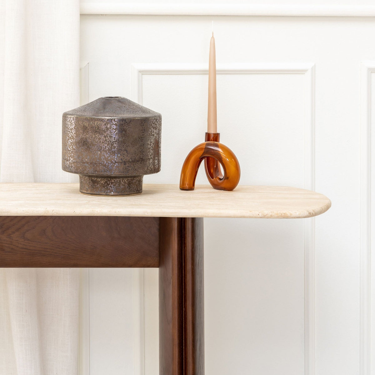 Tathra Console - Espresso Oak & Travertine - Console Tables Tolv Loom Collection Dubai
