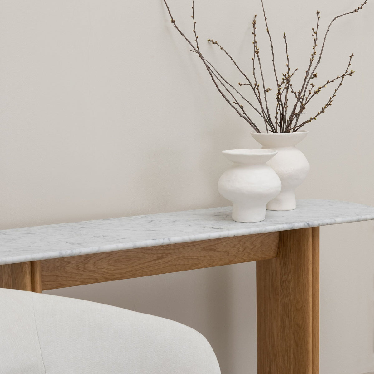 Tathra Console - Light Oak & Bianca Carrara - Console Tables Tolv Loom Collection Dubai
